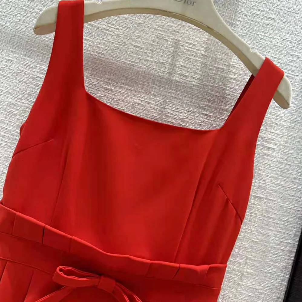 Dior Mid-Length Dress Red Wool and Silk Shantung for Women Dior Mid-Length Dress Red Wool and Silk Shantung for Women