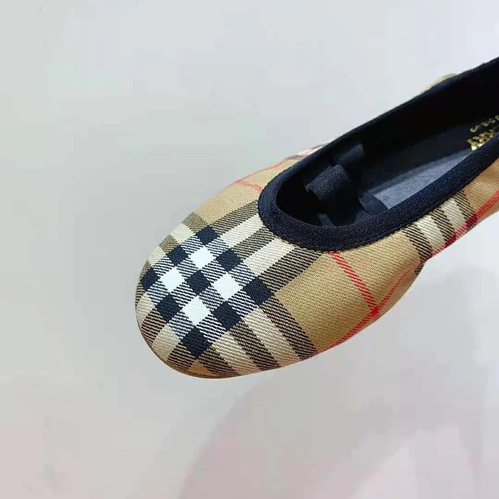 Burberry Logo Detail Vintage Check Cotton Ballerinas for Women in Brown Burberry Logo Detail Vintage Check Cotton Ballerinas for Women in Brown