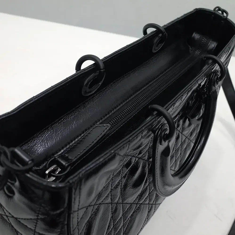 Dior Large Lady D-Sire Bag Black Macrocannage Crinkled Calfskin for Women