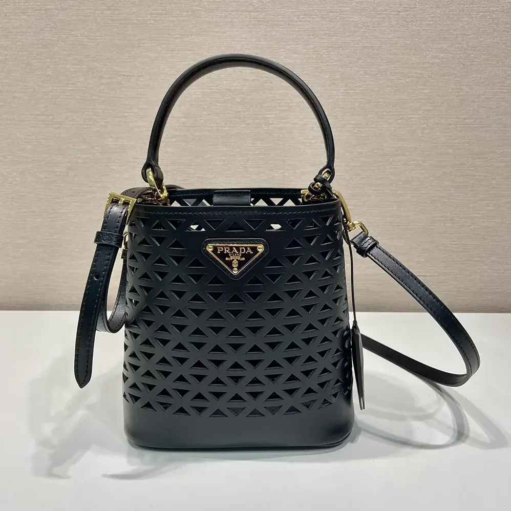 Prada Panier Leather Mini-bag with Cut-out Motif for Women in Black Prada Panier Leather Mini-bag with Cut-out Motif for Women in Black