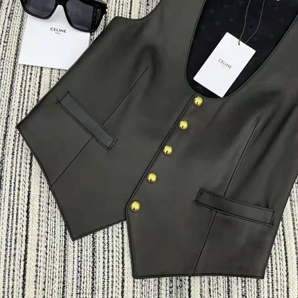 Celine Waistcoat in Soft Lambksin for Men in Black