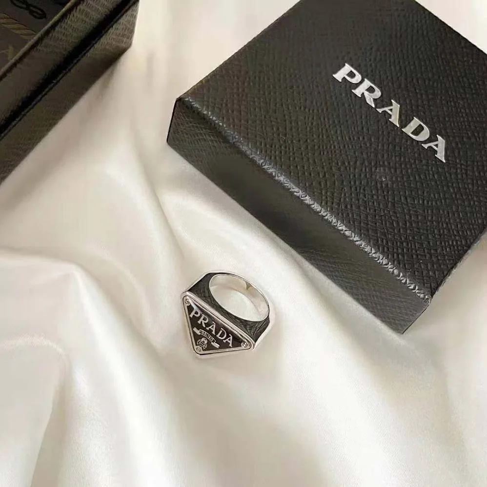 Prada 925 Sterling Silver with Enamel Symbole Ring for Women Prada 925 Sterling Silver with Enamel Symbole Ring for Women