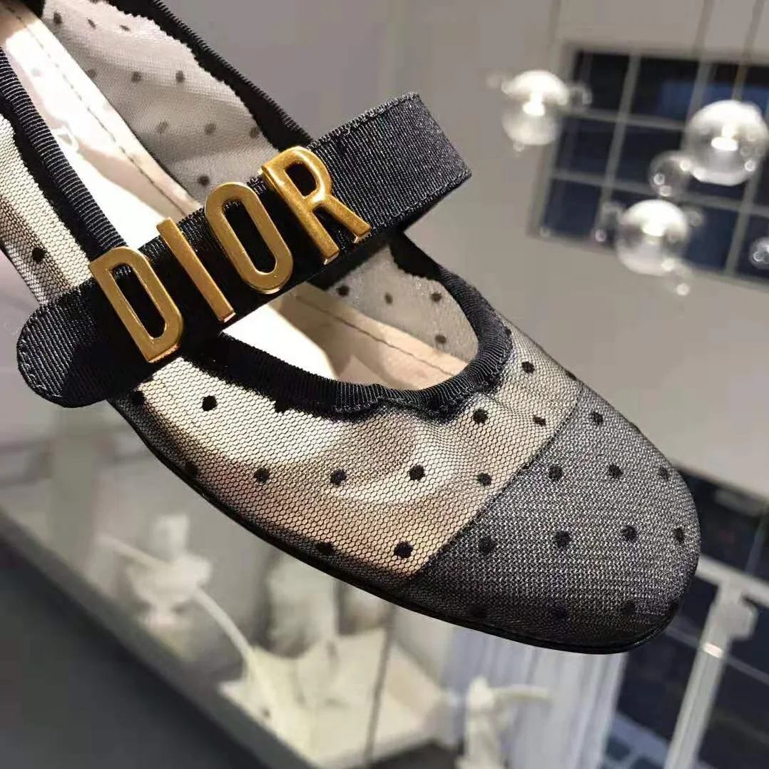Dior Dior Baby-D Ballet Pump in Black Dotted Swiss 3 cm Heel for Women Dior Dior Baby-D Ballet Pump in Black Dotted Swiss 3 cm Heel for Women