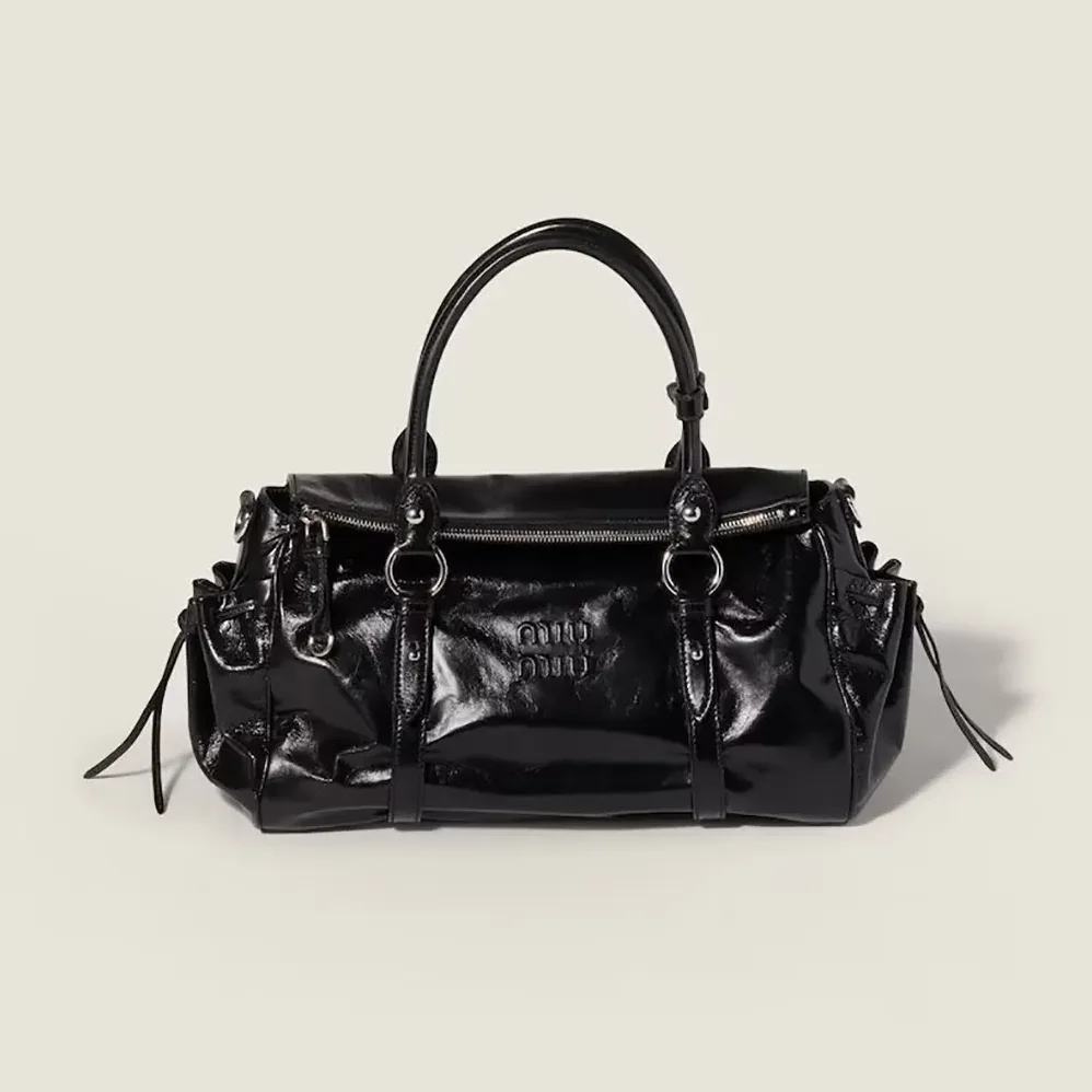 Miu Miu Shiny Leather Handbag for Women in Black Miu Miu Shiny Leather Handbag for Women in Black