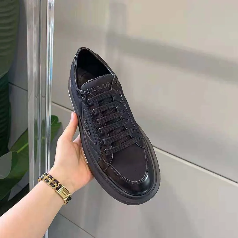Prada Macro Re-Nylon and Brushed Leather Sneakers for Women in Black