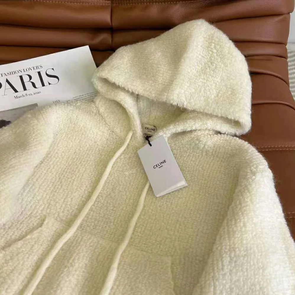 Celine Sweater with Hood in Micro Fur Alpaca Wool for Women