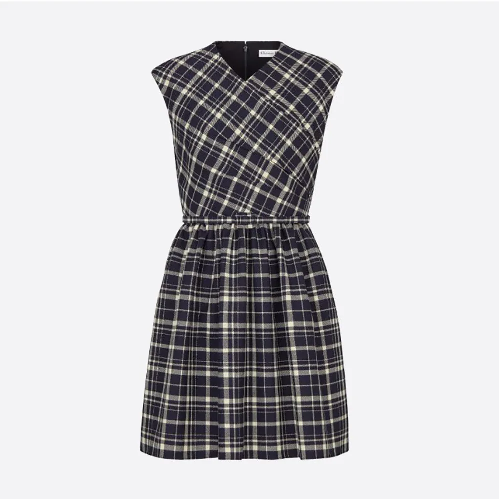 Dior Short Wrap-Over Dress Navy Blue Check'n'Dior Pop Wool Twill for Women Dior Short Wrap-Over Dress Navy Blue Check'n'Dior Pop Wool Twill for Women