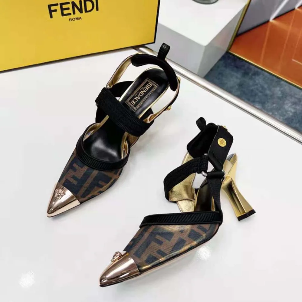 Fendi Colibrì Fendace High-Heeled Slingbacks in FF Mesh with Medusa Details for Women