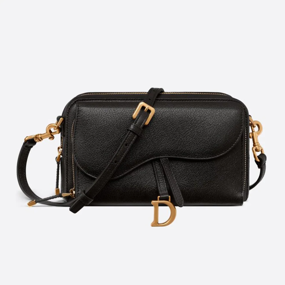 Dior Saddle Double Pouch Goatskin for Women in Black