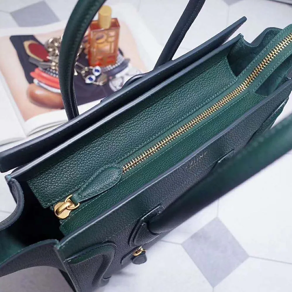 Celine Micro Luggage Handbag in Drummed Calfskin for Women in Dark Green Celine Micro Luggage Handbag in Drummed Calfskin for Women in Dark Green
