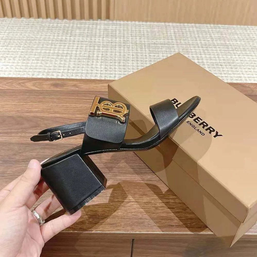 Burberry Monogram Motif Leather Sandals for Women in Black