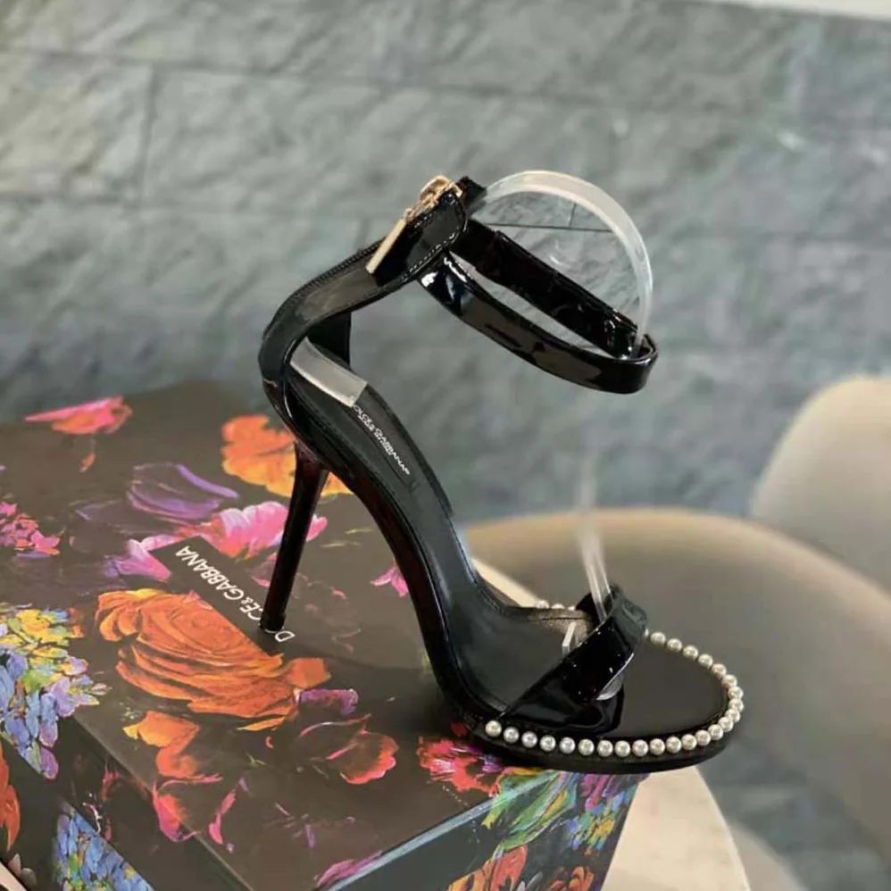 Dolce Gabbana D&G Patent Leather Sandals with Pearls for Women Dolce Gabbana D&G Patent Leather Sandals with Pearls for Women
