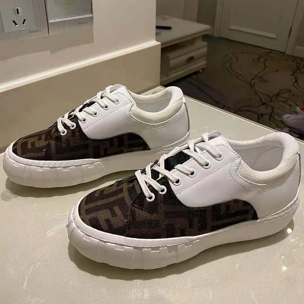 Fendi Sneakers Brown Fabric Low-Tops for Women in White