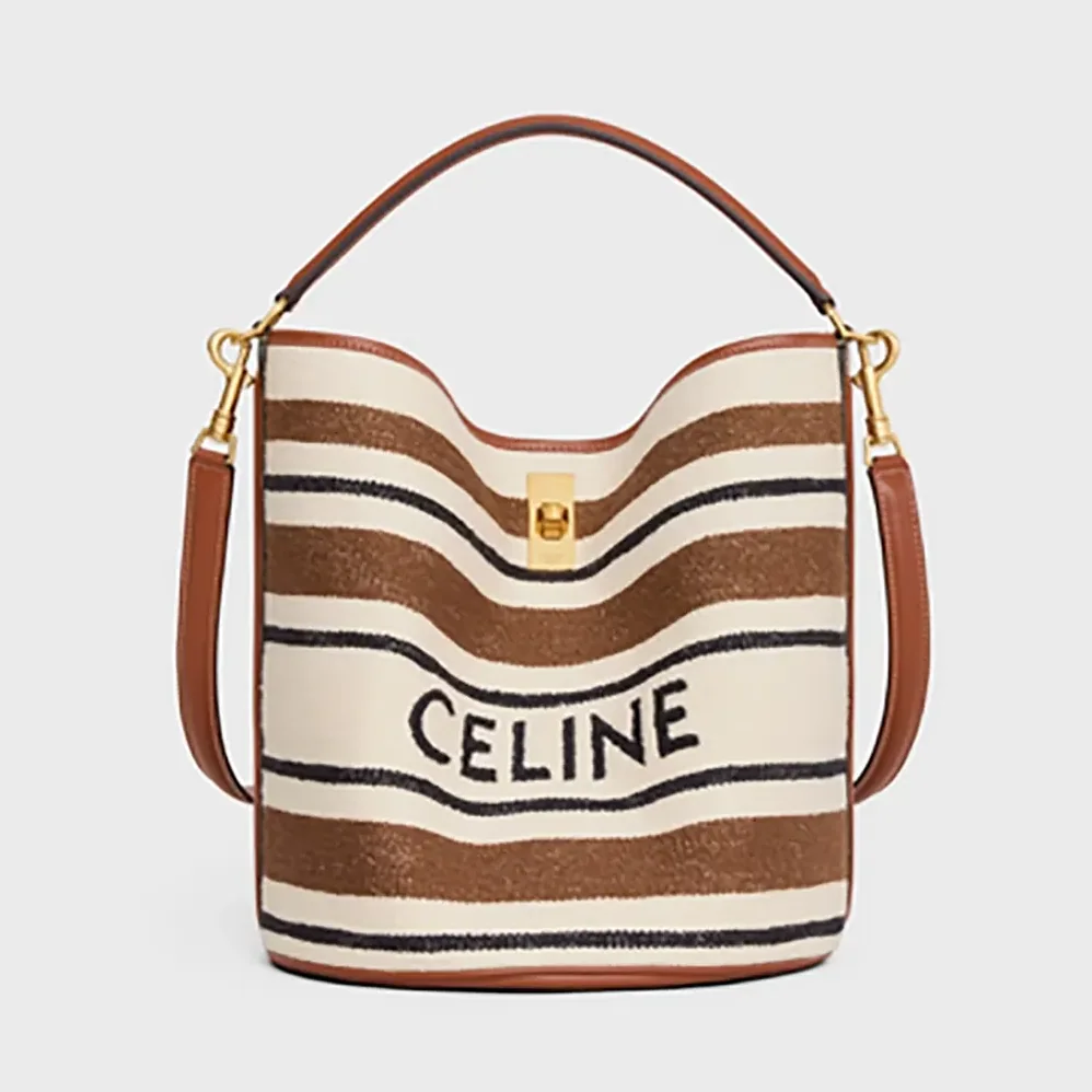 Celine Bucket 16 Bag in Striped Textile with Celine Jacquard for Women Celine Bucket 16 Bag in Striped Textile with Celine Jacquard for Women