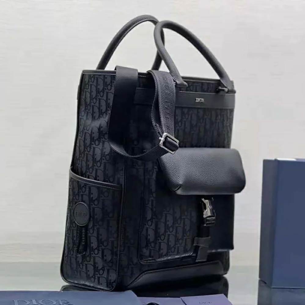 Dior Explorer Tote Bag Black Dior Oblique Mirage Technical Fabric and Grained Calfskin for Men