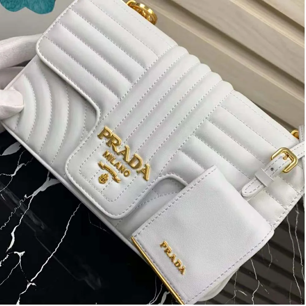 Prada Medium Leather Prada Diagramme Bag for Women in White