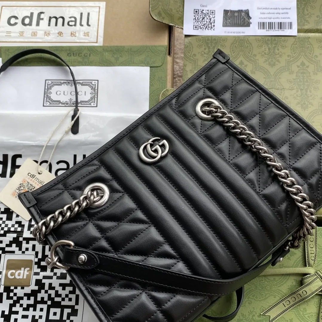 Gucci GG Marmont Small Tote Bag Black Matelasses /