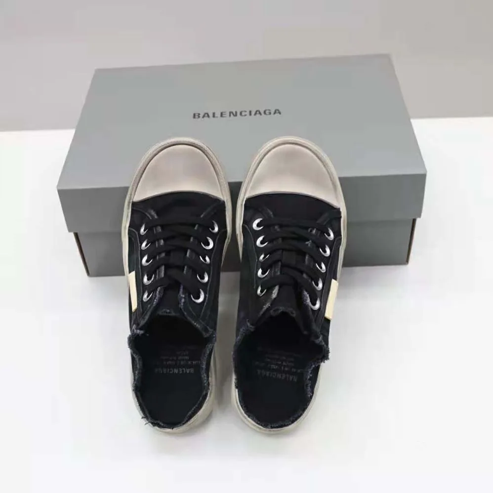 Balenciaga Paris Sneaker Mule in Black Destroyed Cotton and White Rubber for Unisex