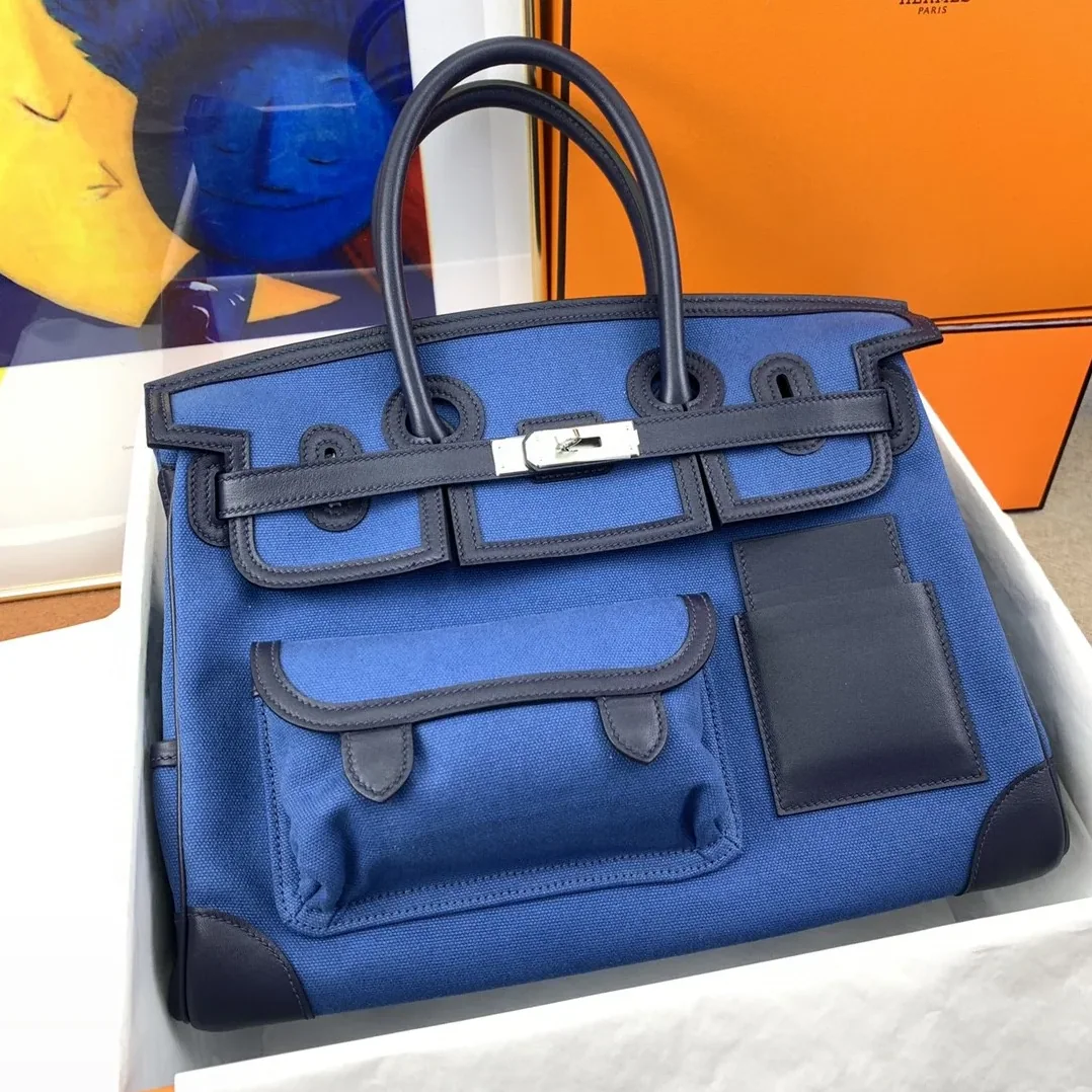 Hermes Birkin Cargo 35 Top Handle Bag in Blue Silver Hardware Hermes Birkin Cargo 35 Top Handle Bag in Blue Silver Hardware