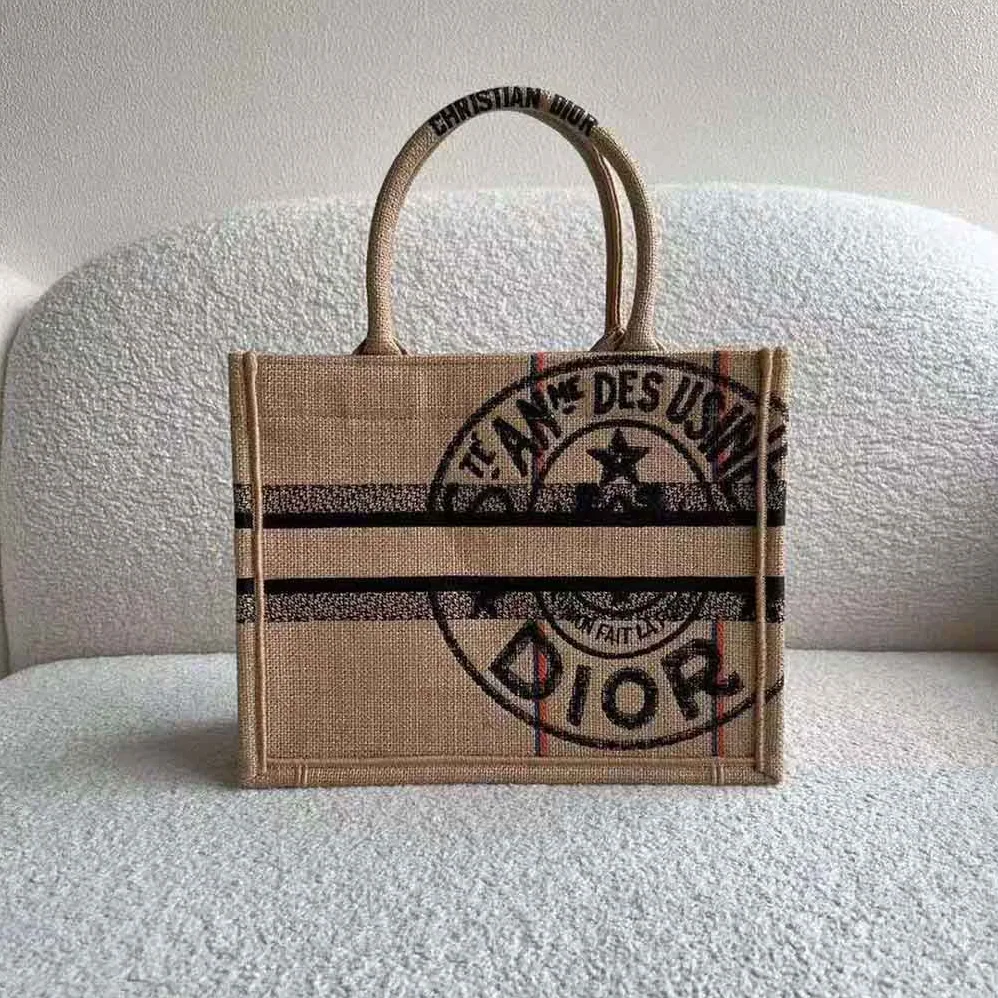 Dior Small Dior Book Tote Beige Jute Canvas Embroidered with Dior Union Motif for Women Dior Small Dior Book Tote Beige Jute Canvas Embroidered with Dior Union Motif for Women