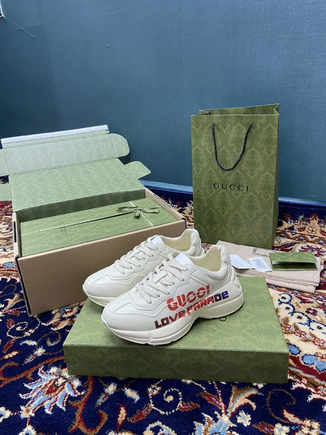 Gucci Rhyton Sneakers With Gucci Love Parade Red White Ivory for Men Gucci Rhyton Sneakers With Gucci Love Parade Red White Ivory for Men
