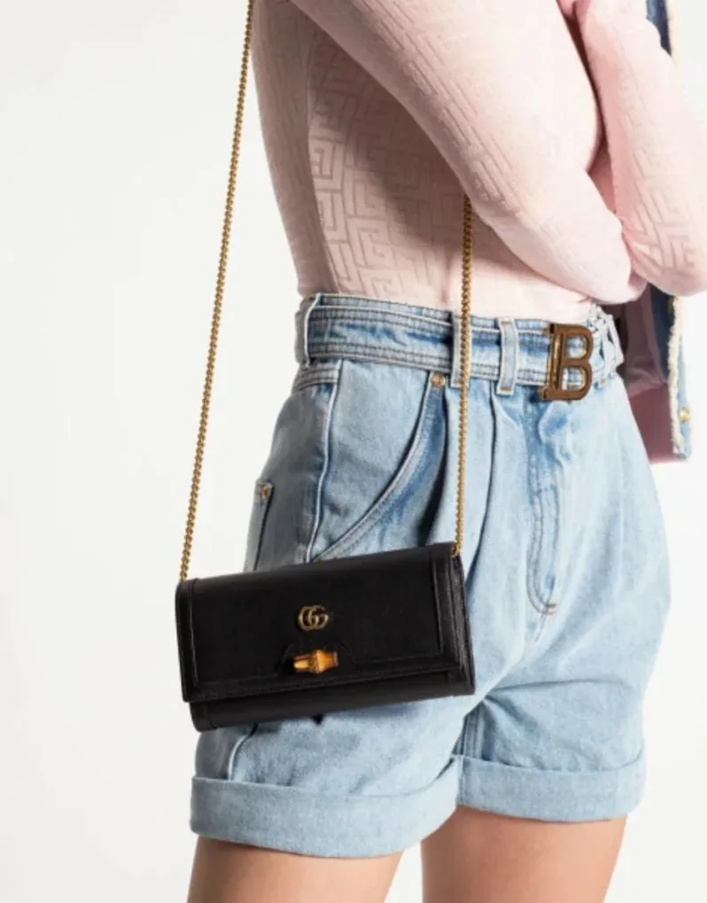 Gucci Diana Chain Wallet With Bamboo Black , / GG