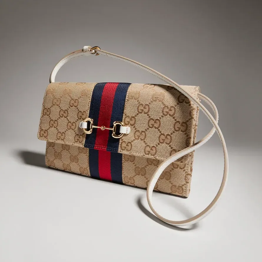 Gucci Horsebit Web Wallet With Strap Shoulder Bag / Sand/ Dark Brown Gold Hardware A00B8I FAF1B 9664 Gucci Horsebit Web Wallet With Strap Shoulder Bag / Sand/ Dark Brown Gold Hardware A00B8I FAF1B 9664