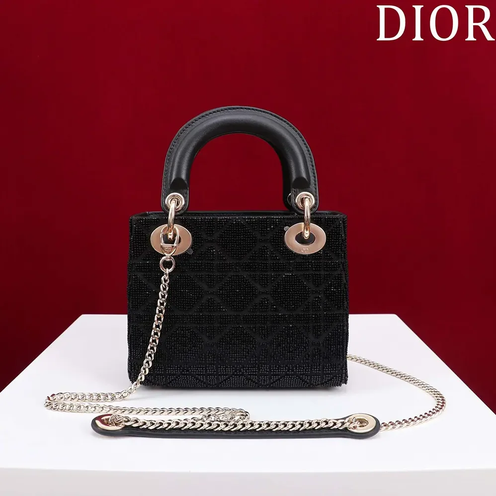 Dior Micro Lady Dior Bag Gray Metallic Cannage Lambskin with Bead Embroidery for Women