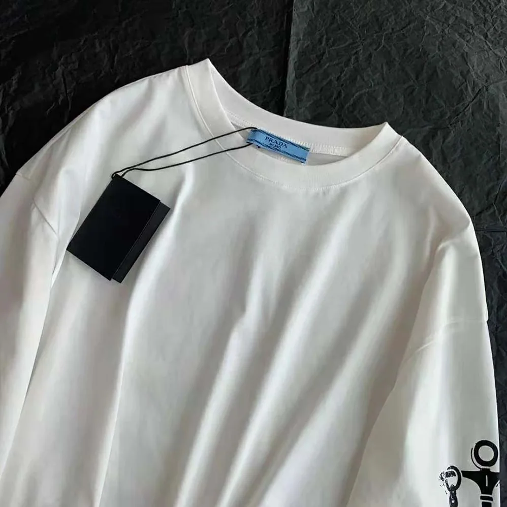 Prada Cropped Printed Jersey T-Shirt for Women in White Prada Cropped Printed Jersey T-Shirt for Women in White