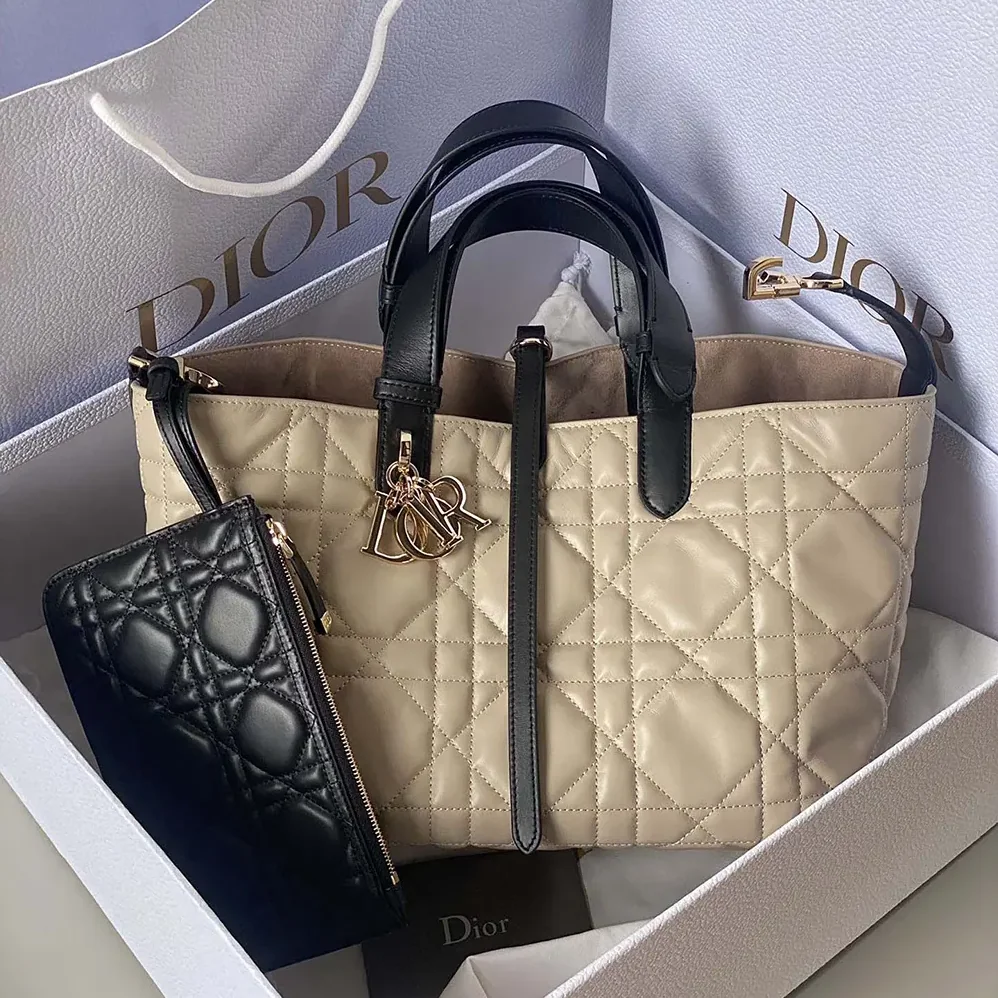 Dior Medium Dior Toujours Bag Rope Beige and Black Macrocannage Calfskin for Women Dior Medium Dior Toujours Bag Rope Beige and Black Macrocannage Calfskin for Women