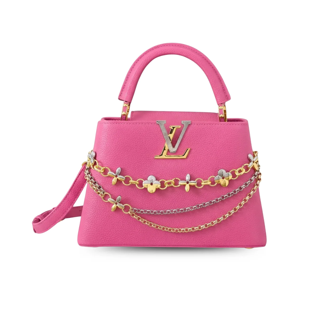 Louis Vuitton Capucines BB Top Handle Bag in Raspberry Silver/ Gold Hardware