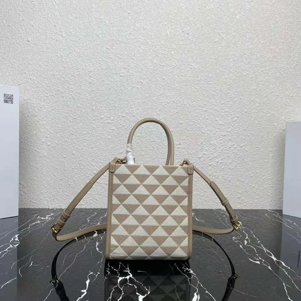 Prada Symbole Embroidered Fabric Mini Bag for Women in Beige Prada Symbole Embroidered Fabric Mini Bag for Women in Beige