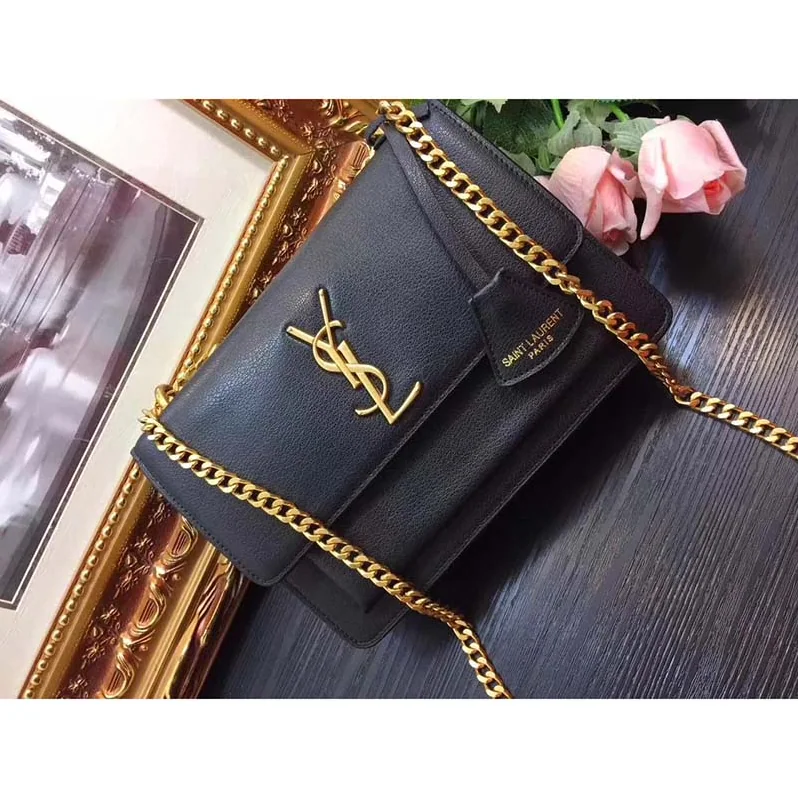 Saint Laurent YSL Medium Sunset Bag in Calfskin Leather in Black Saint Laurent YSL Medium Sunset Bag in Calfskin Leather in Black