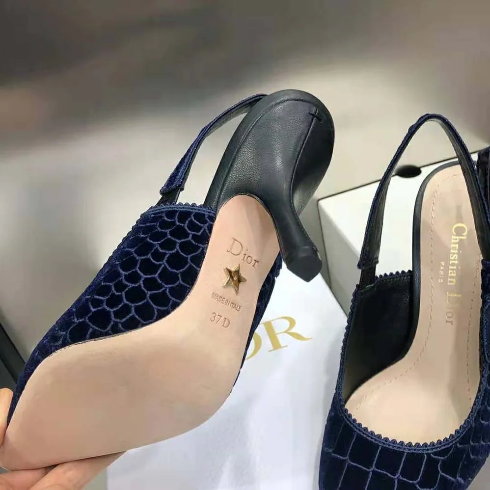 Dior J'Adior Slingback Pump Deep Crocodile-Effect Embroidered Velvet for Women in Blue Dior J'Adior Slingback Pump Deep Crocodile-Effect Embroidered Velvet for Women in Blue