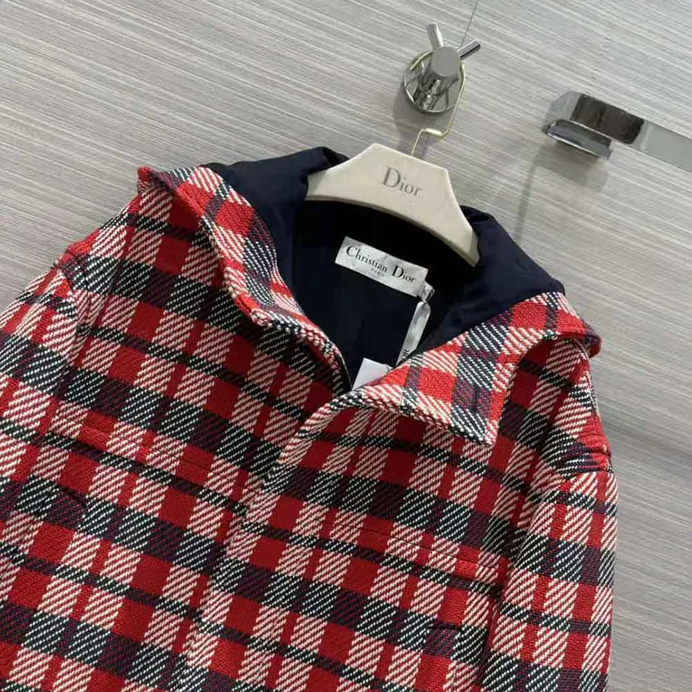 Dior Hooded Blouson Red Black and White Check n Dior Cotton and Wool for Women Dior Hooded Blouson Red Black and White Check n Dior Cotton and Wool for Women