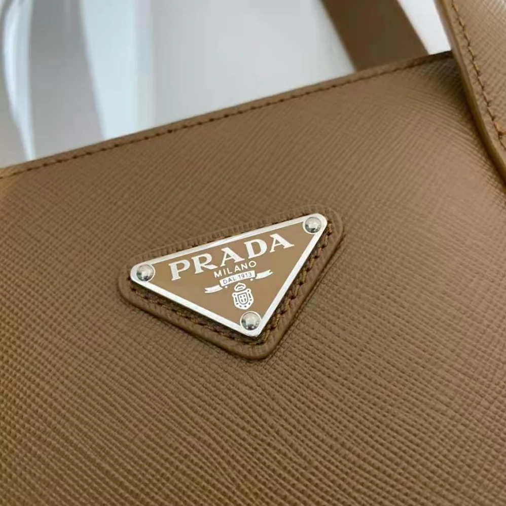 Prada Saffiano Leather Tote with a Crosshatch Pattern and Wax Finish for Men in Brown