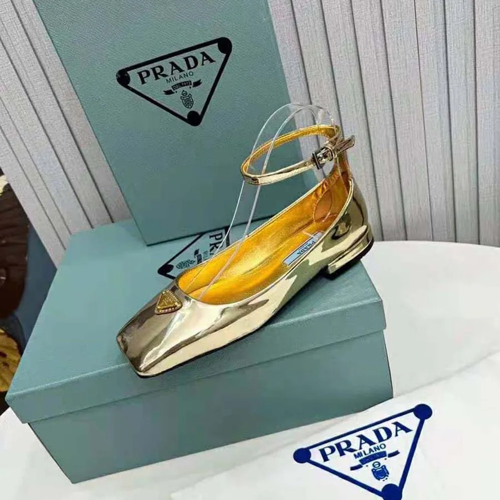 Prada Metallic Leather Ballerinas for Women in Gold