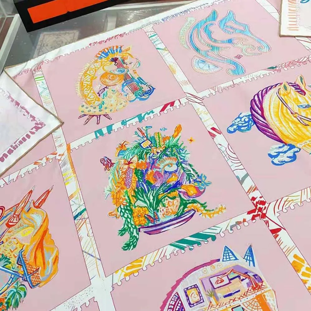 Hermes Chevaloscope Scarf 90 in Silk Twill with Hand-Rolled Edges for Women in Pink Hermes Chevaloscope Scarf 90 in Silk Twill with Hand-Rolled Edges for Women in Pink
