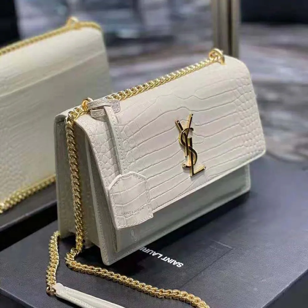 Saint Laurent YSL Sunset Medium in Crocodile for Women in Embossed Shiny Leather