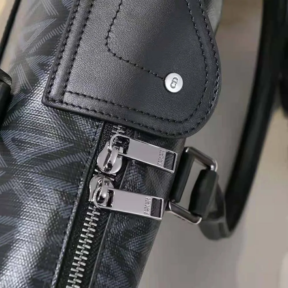 Dior Lingot Briefcase Black CD Diamond Canvas and Smooth Calfskin for Men