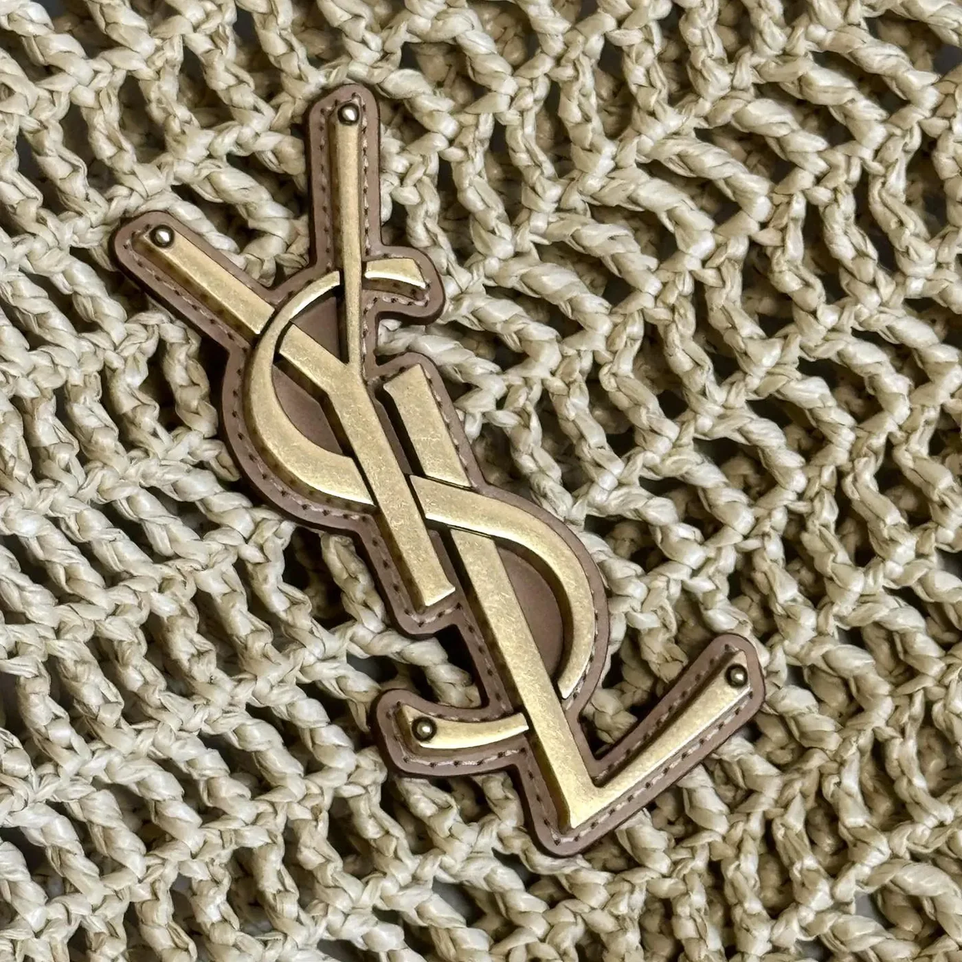 Saint Laurent YSL Oxalis in Raffia Crochet and Leather for Women