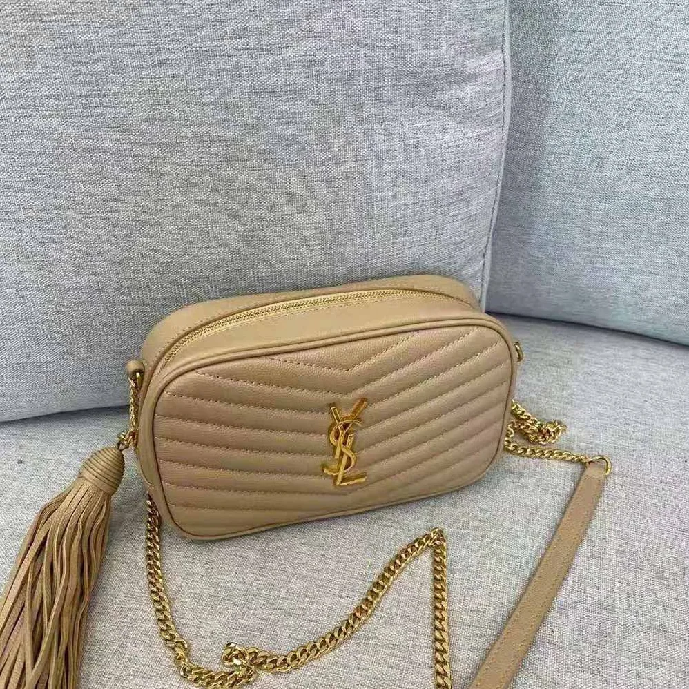 Saint Laurent YSL Lou Mini Bag in Quilted Grain DE Poudre Embossed Leather for Women in Sandy