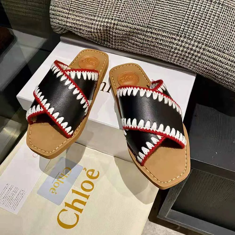 Chloe Woody Flat Slide for Women in Black