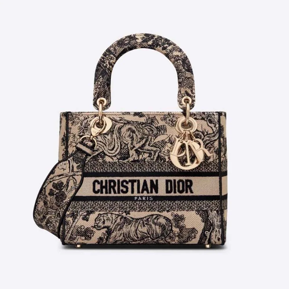 Dior Medium Lady D-lite Bag Brown Toile de Jouy Embroidery for Women Dior Medium Lady D-lite Bag Brown Toile de Jouy Embroidery for Women