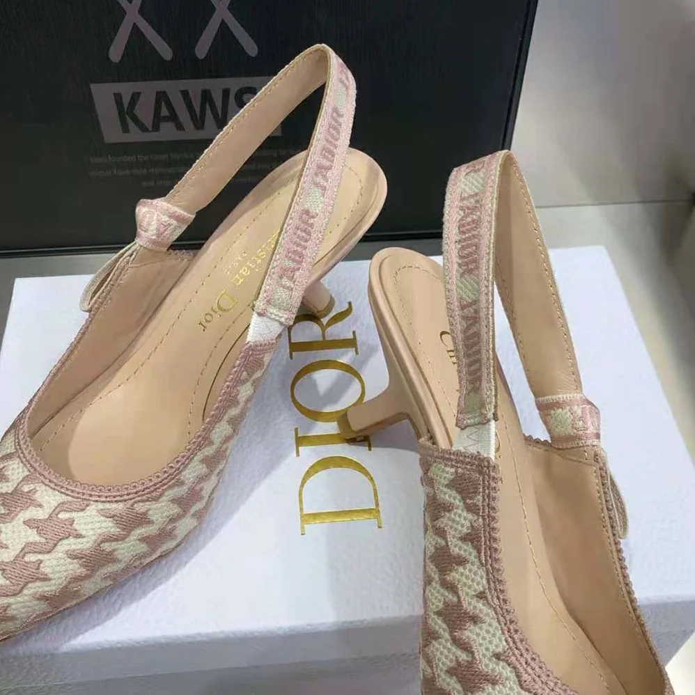 Dior J'Adior Slingback Pump Rose Des Vents Cotton Embroidery with Micro Houndstooth Motif for Women Dior J'Adior Slingback Pump Rose Des Vents Cotton Embroidery with Micro Houndstooth Motif for Women