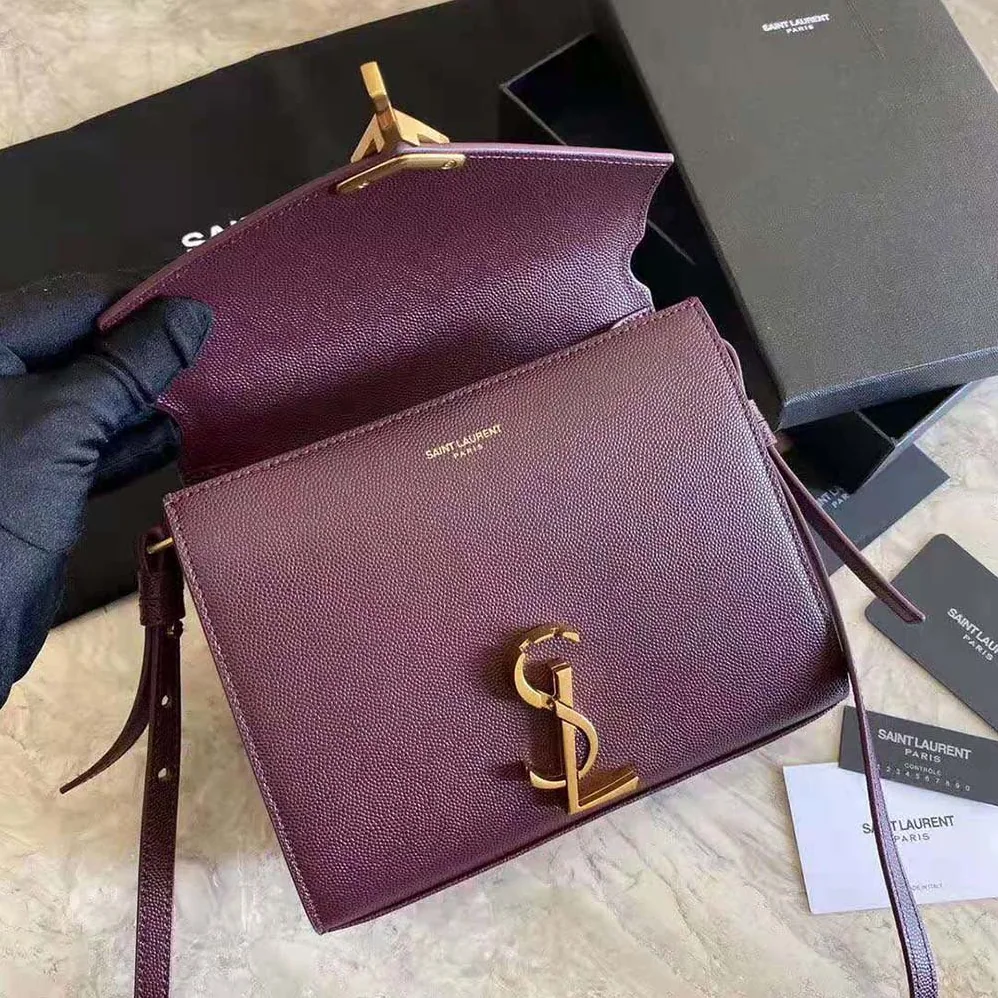 Saint Laurent YSL Cassandra Top Handle Medium Bag in Grain DE Poudre Embossed Leather for Women in Maroon