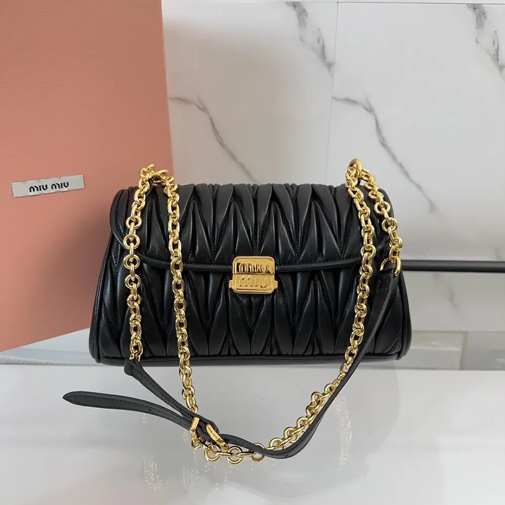 Miu Miu Matelassé Nappa Leather Shoulder Bag for Women in Black Miu Miu Matelassé Nappa Leather Shoulder Bag for Women in Black