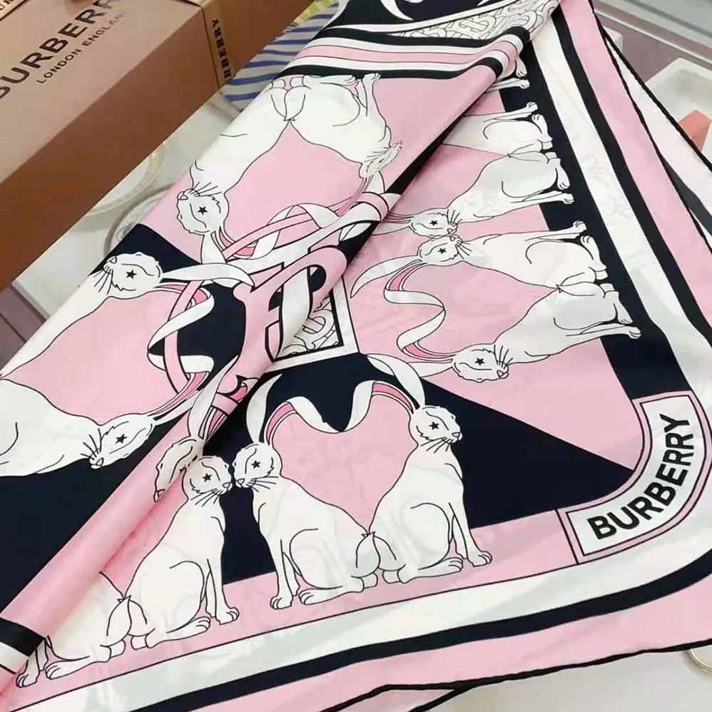 Burberry Rabbit Print Silk Square Scarf for Women in Pink