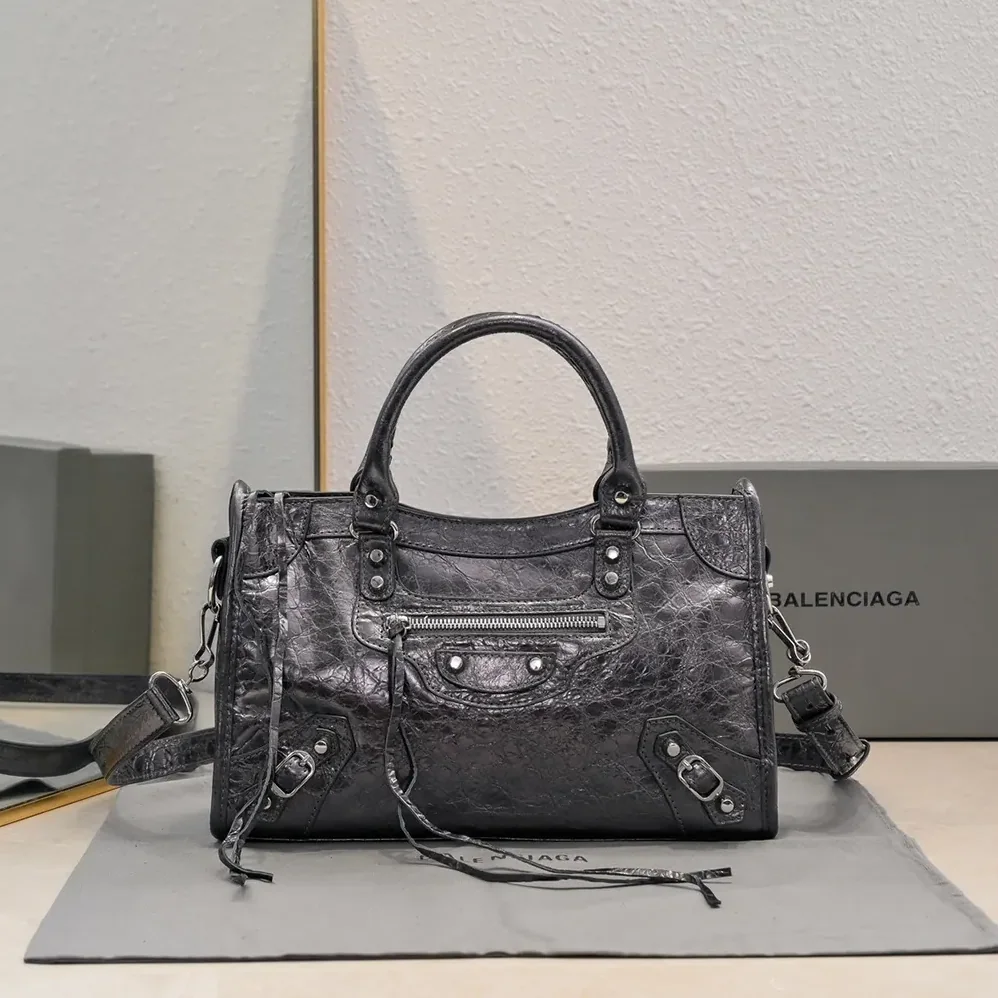 Balenciaga Le City Medium Bag in Black Arena Lambskin for Women Balenciaga Le City Medium Bag in Black Arena Lambskin for Women