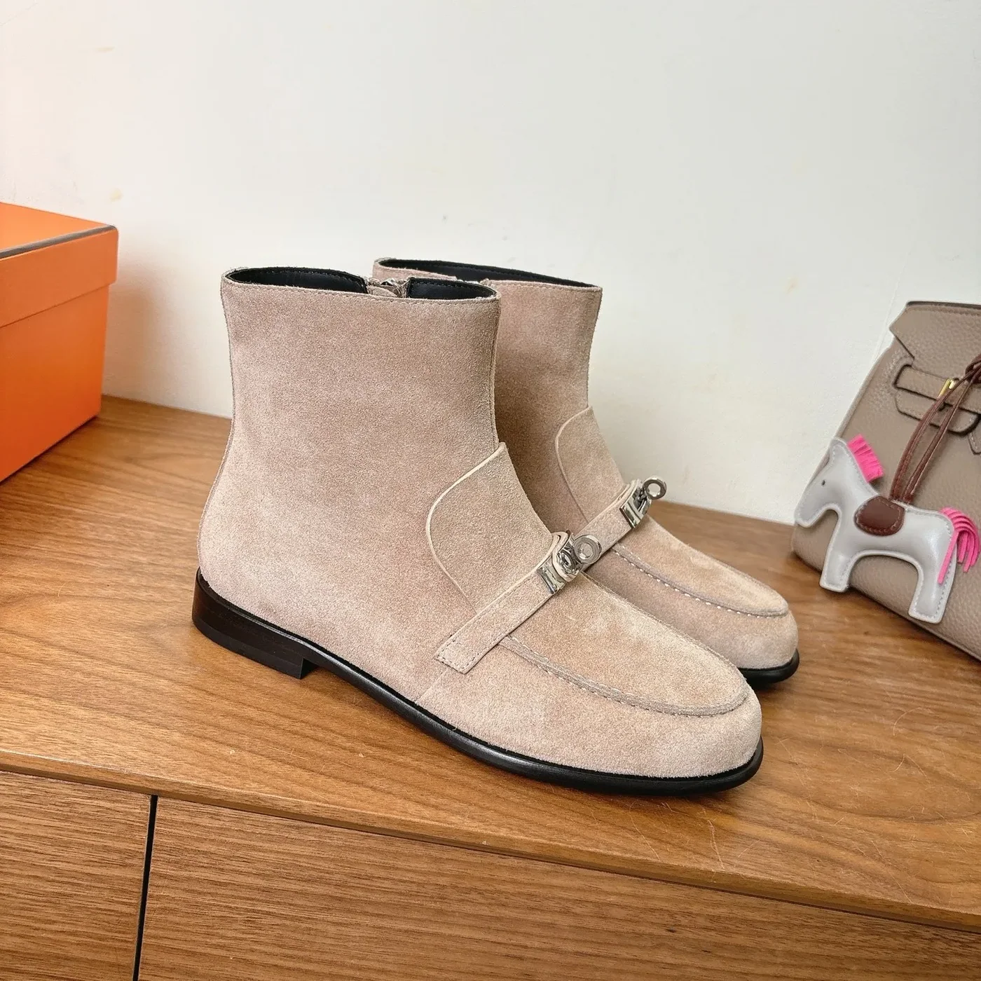 Hermes Kelsy Ankle Boots Beige Camel